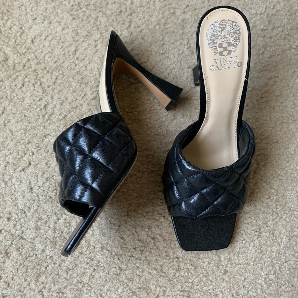 Vince Camuto Black Leather Sandal Heels